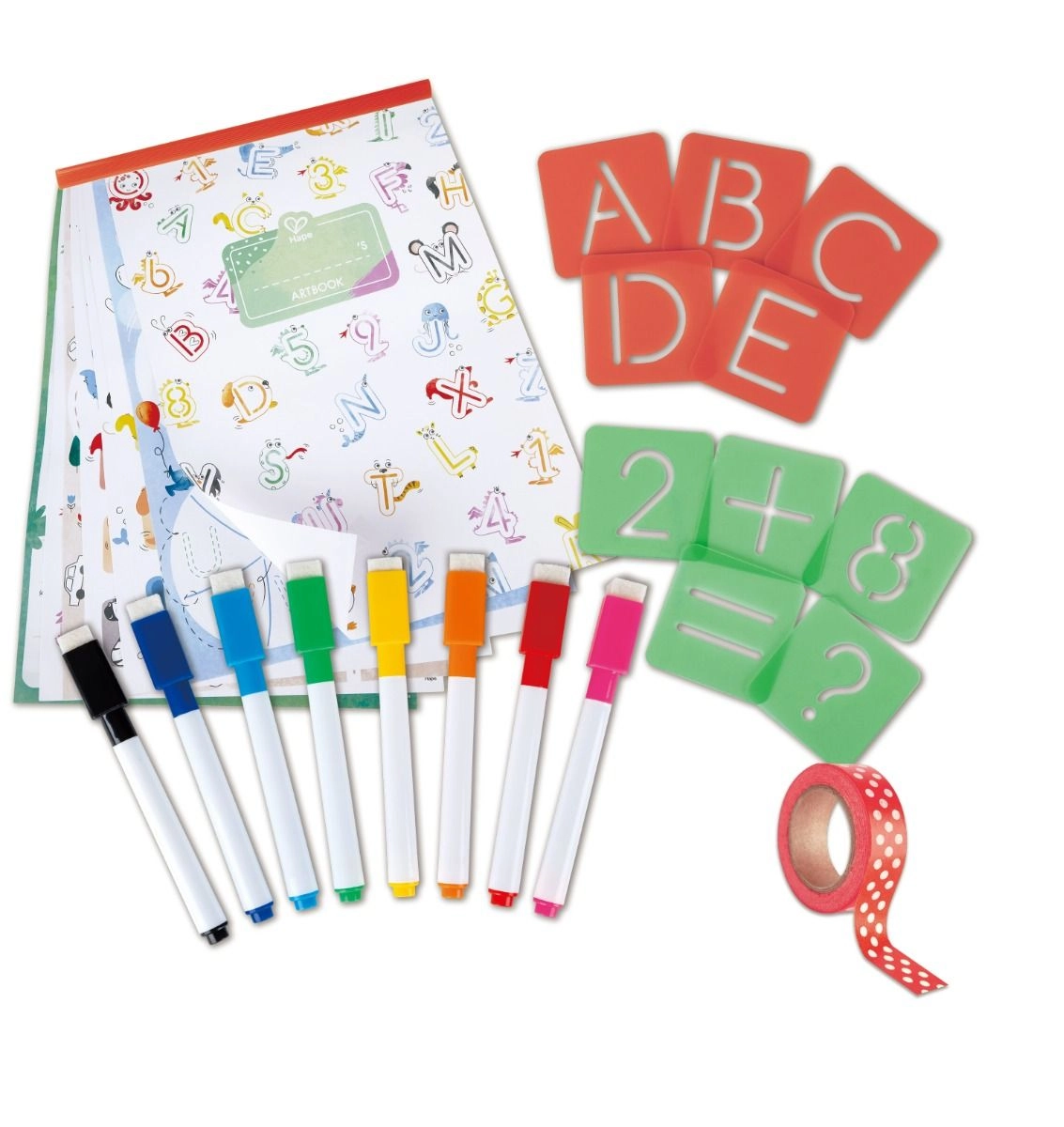 Hape Letters And Numbers Tracing - 66pcs eight whiteboard marker pens