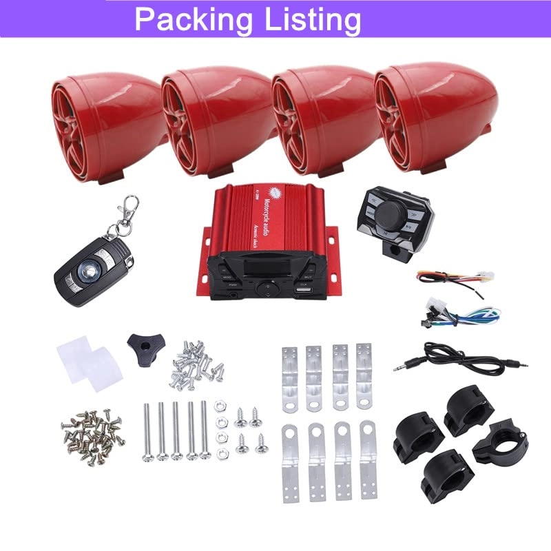 12V Motorcycle Waterproof FM USB 4 Channel 3 Inch UTV ATV Bluetooth Amplifier - 4 speakers