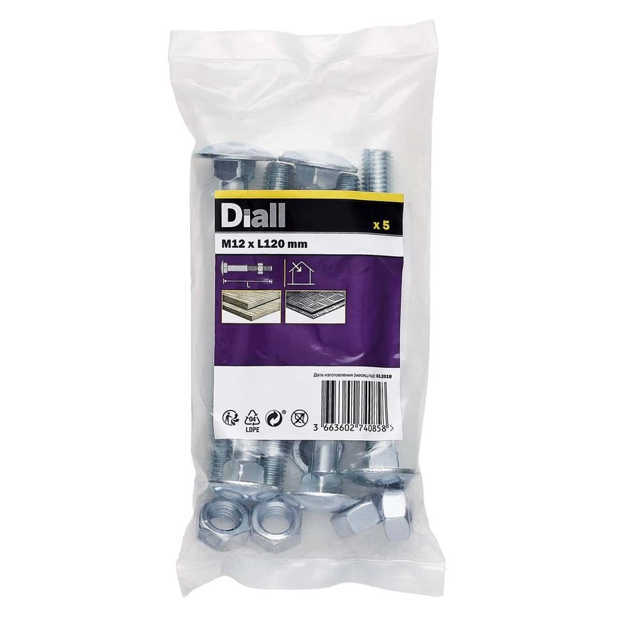 Diall Square Coach Nut & Bolt - 120mm M12