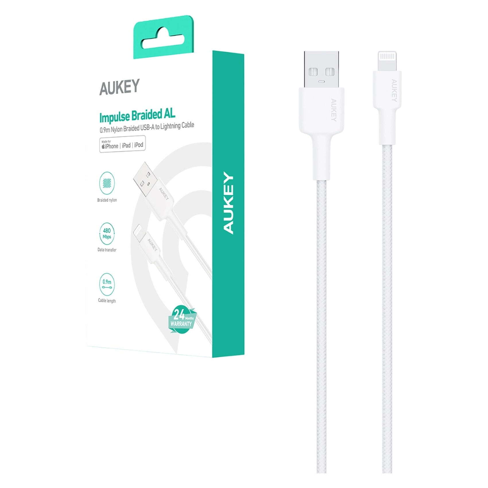AUKEY Nylon Braided Lightning Cable - .9 m