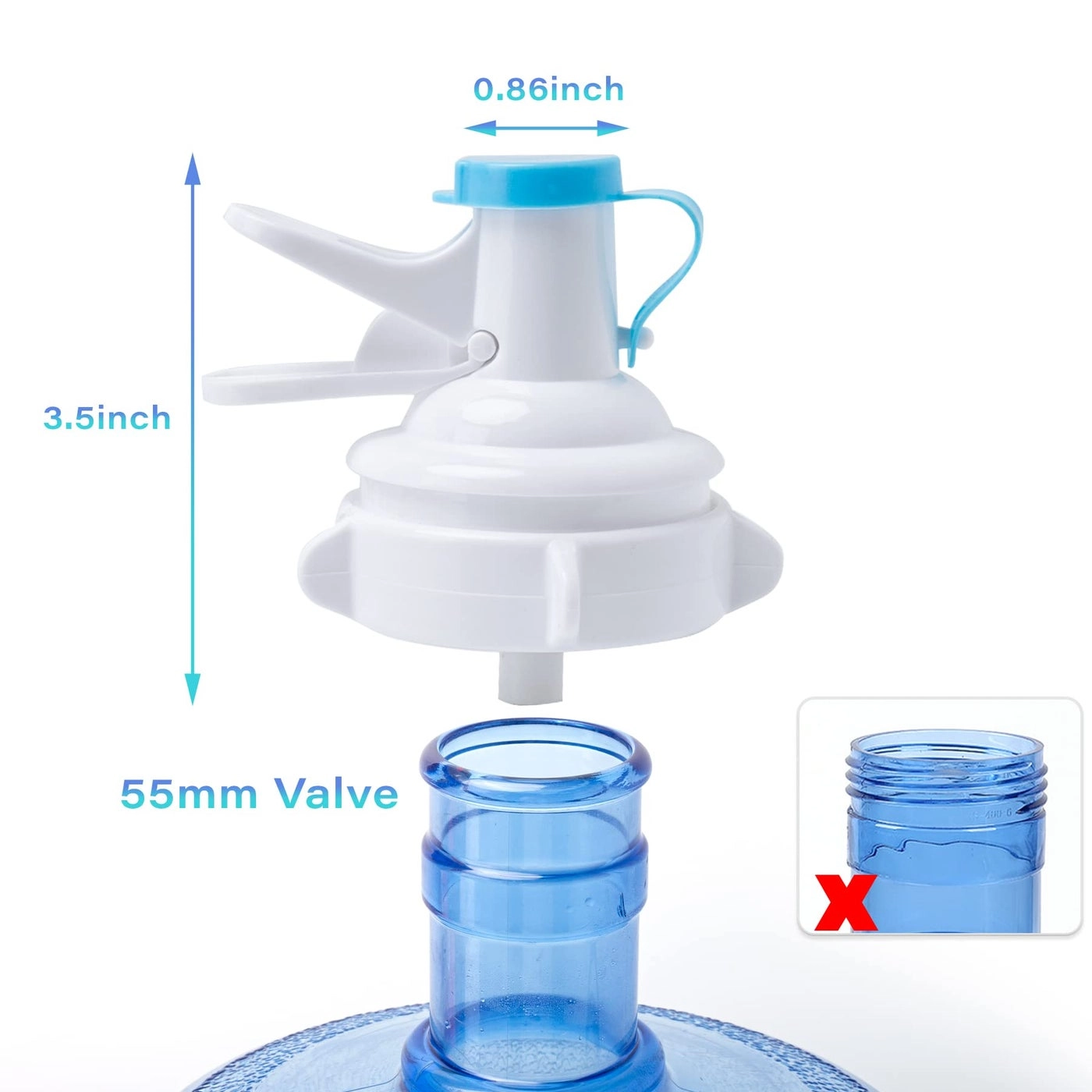 Water Dispenser Valve - 2 Pack 55mm Non Threaded Crown Top