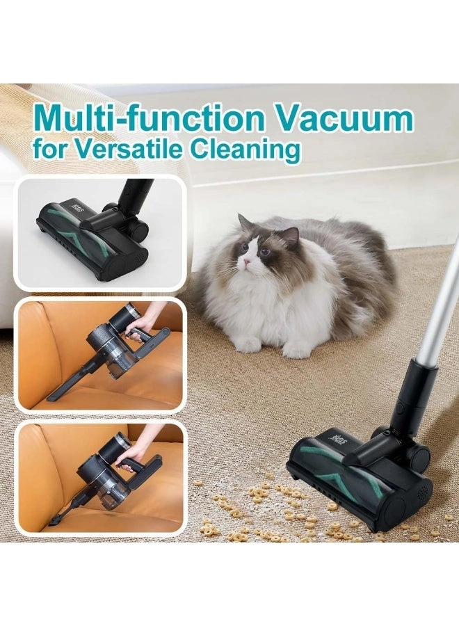 Cordless Vacuum Cleaner - Lightweight Stick Design Motorized Head Black and Silver