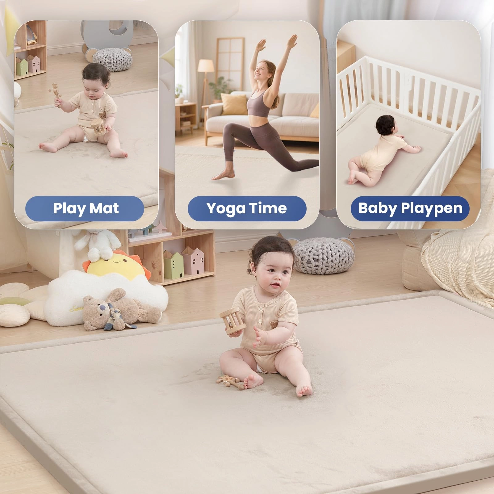 Baby Activity Play Mat - 79"x118" 1.3" Thick Cream