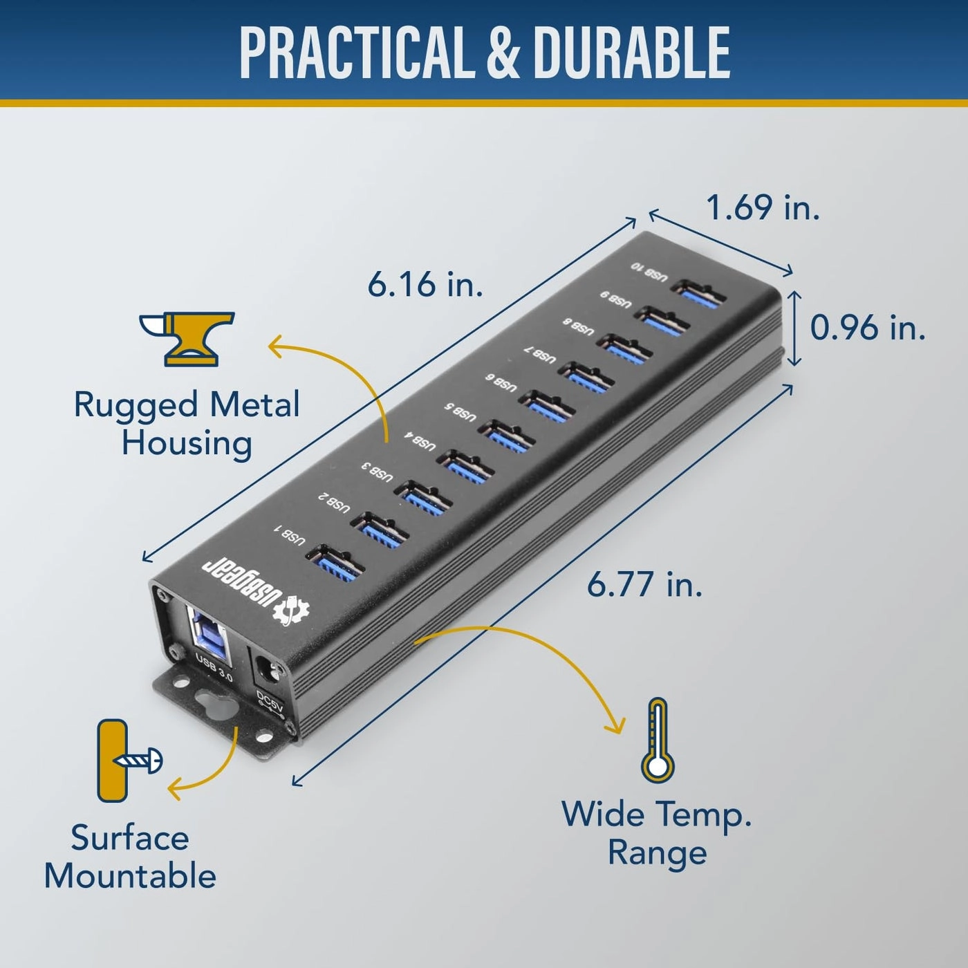 USB 3.2 Gen 1 Mountable Charging and SuperSpeed Data Hub - 10-Port Up to 900mA per Port