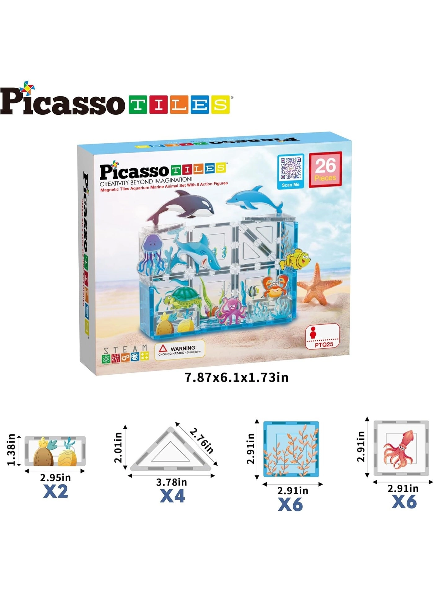 Magnet Tile Building Blocks - 8 Aquarium Character Action Figures Marine Animal World 26 pcs