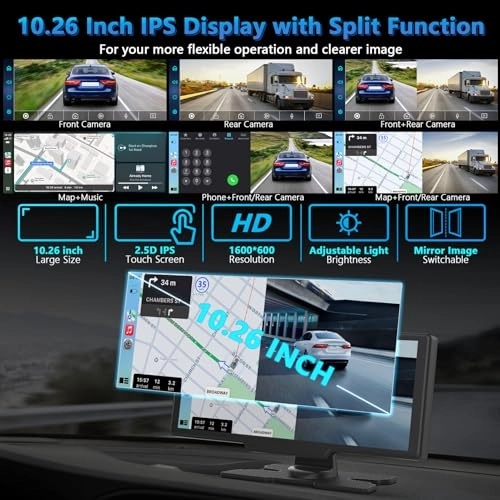Portable Wireless Carplay Screen with Dashcam - 4K 1080P