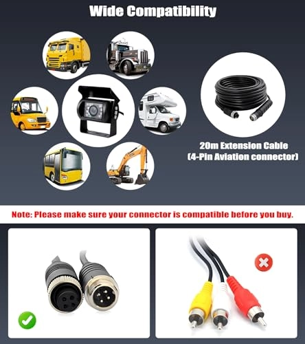 Reversing Camera - 720P Night Vision 18-LED + 4-Pin Aviation Cable - 20M