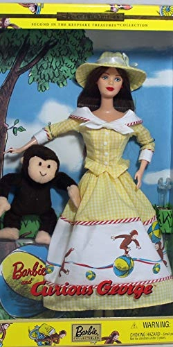Barbie Keepsake Treasures - 11 1/2" doll Certificate of Authenticity + Curious George plush monkey - approx 3 3/4" tall
