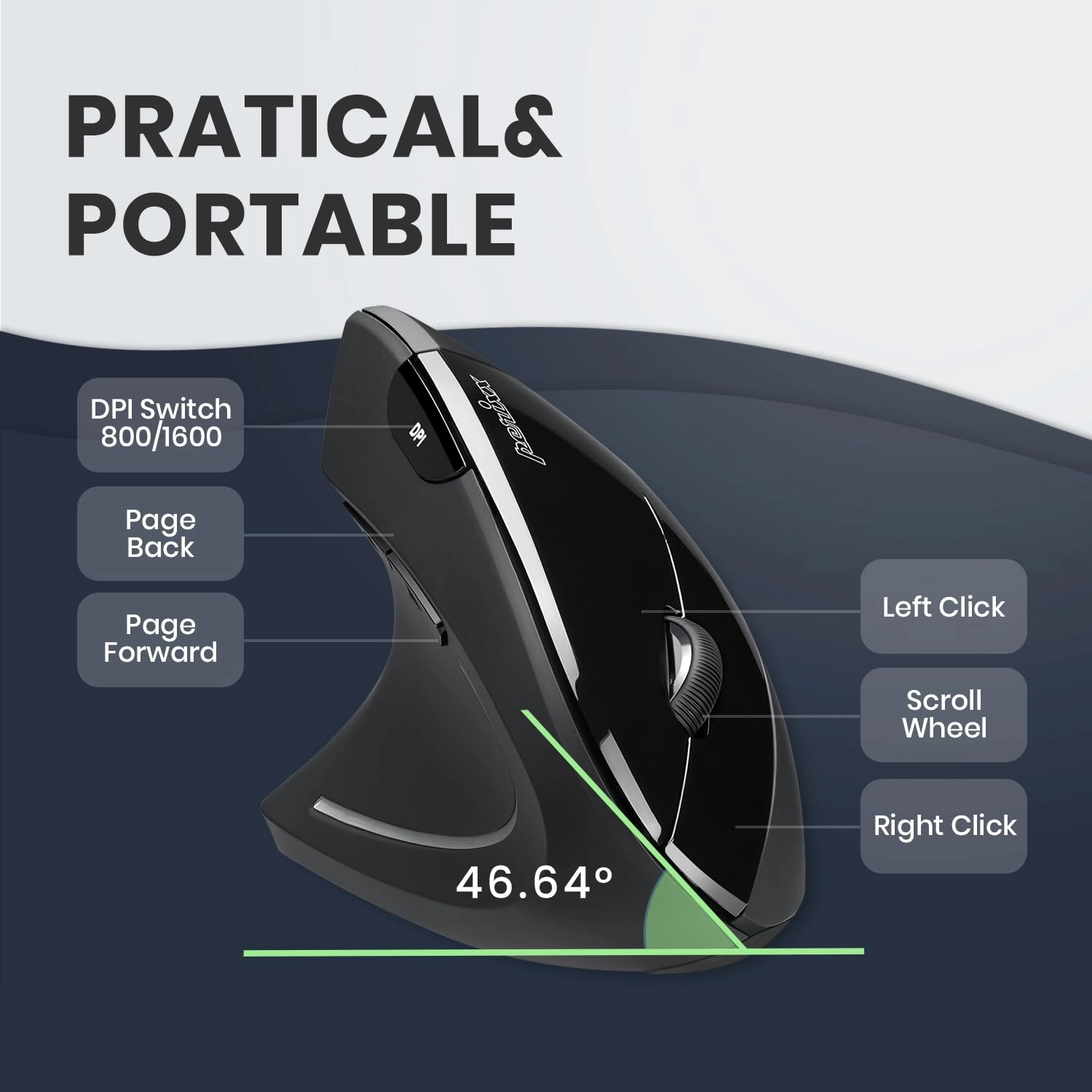 PERIMICE-713L Ergonomic Left-Hand Vertical Mouse - Wireless