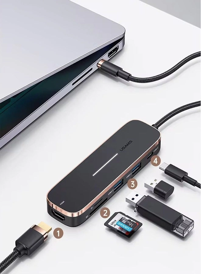 USAMS 6in1 Type-C HUB - 6 ports USB3.0 HDMI PD100W