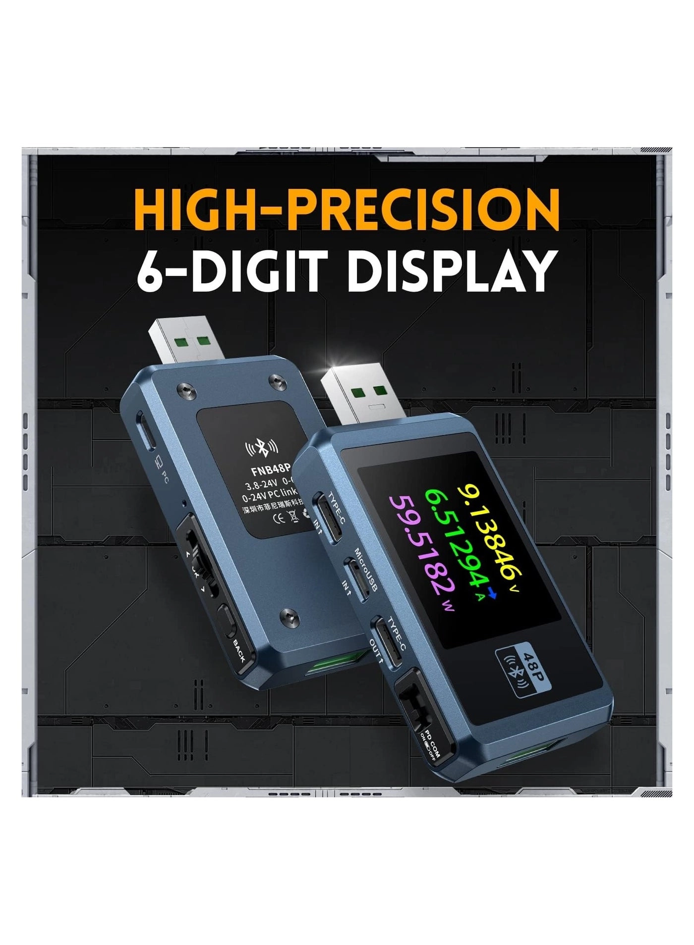 FNB48P - Bluetooth-Enabled USB A&C Digital Multimeter 1.77-inch TFT LCD