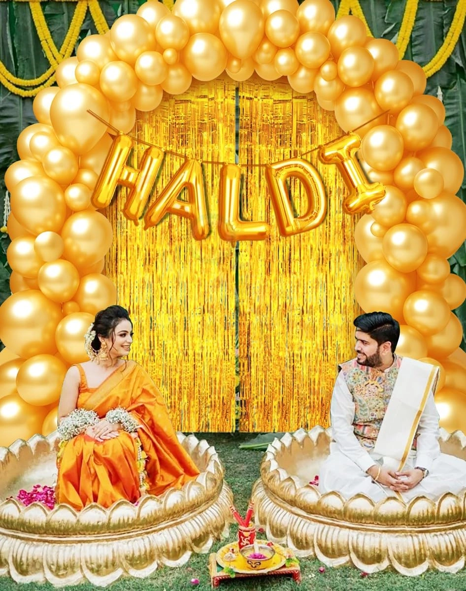 Haldi Ceremony Balloon and Curtain Combo - Pack of 57 Party Decoration