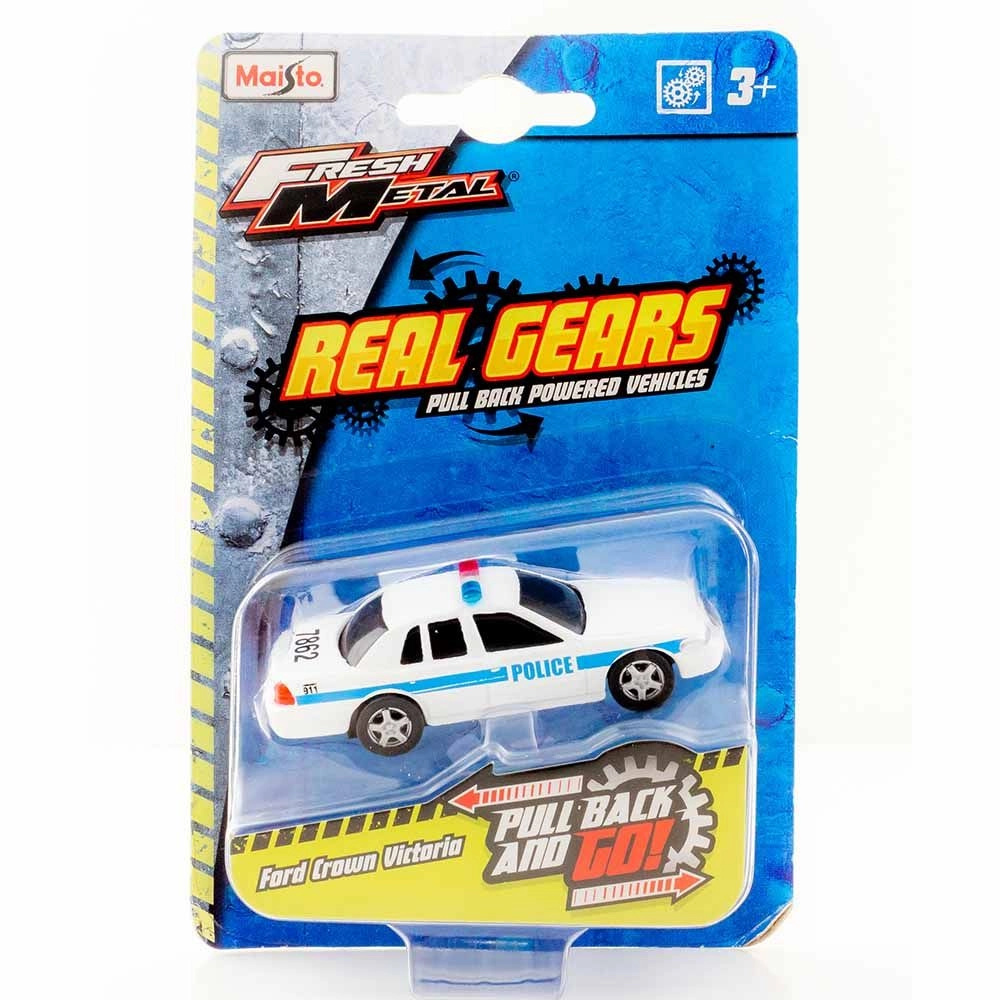 Pullback Real Gears Police Car - White 3 +