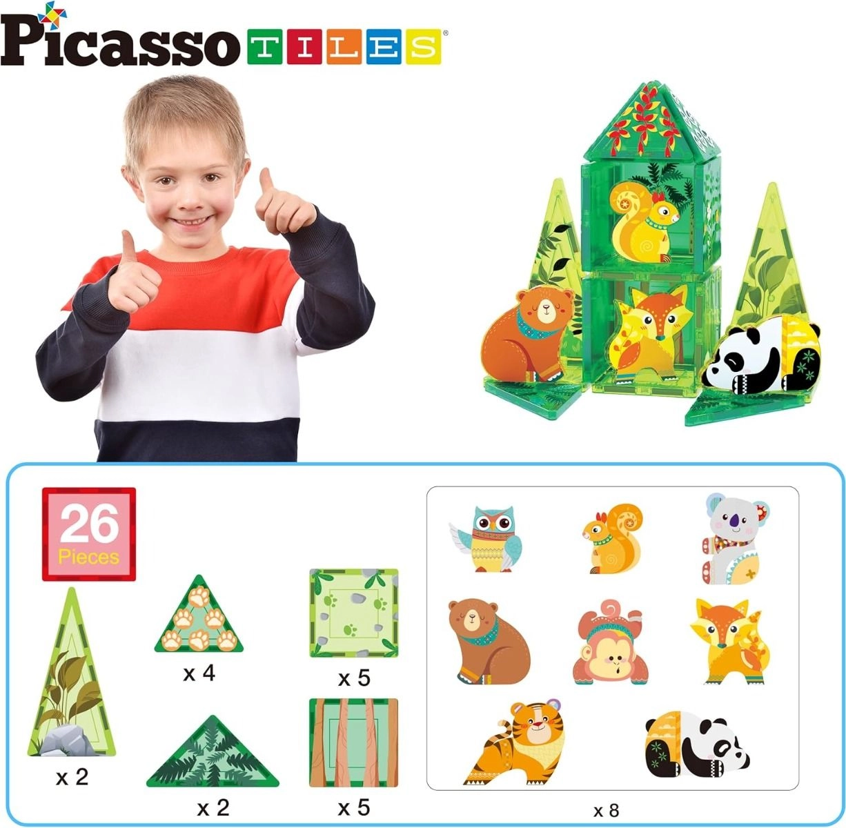 Magnetic Tiles Forest Animal Set - Forest 26pcs