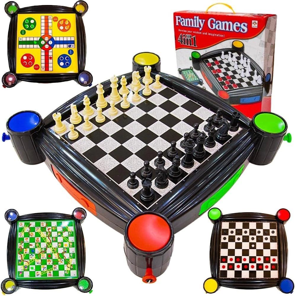 4 in 1 Family Board Games Set - Chess Checkers Ludo