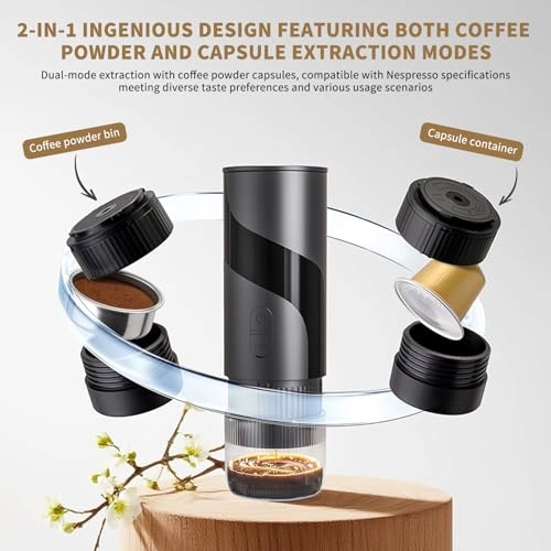 Portable Coffee Machine - 100 Milliliters Grounds&Capsules