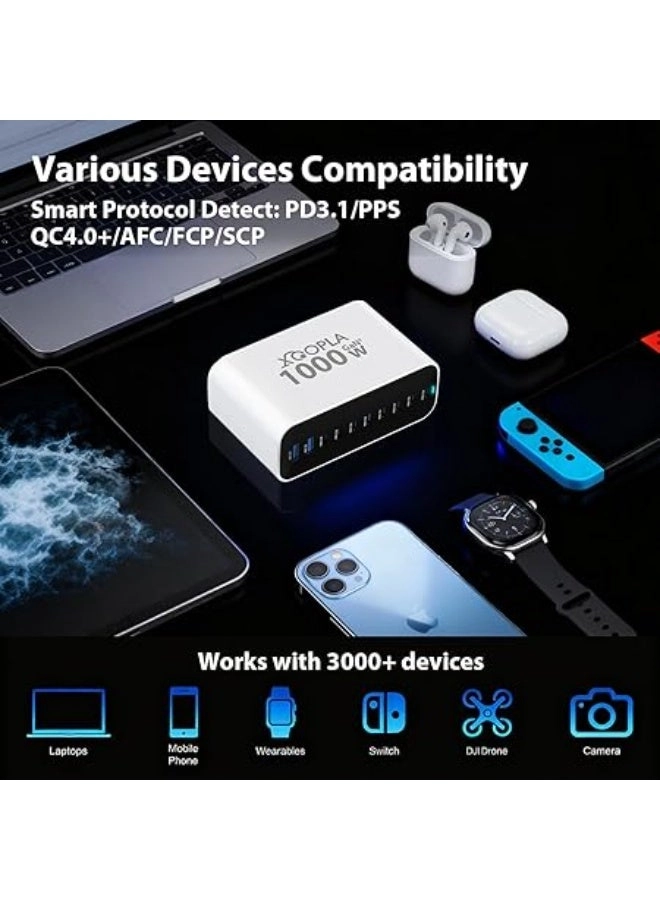 1000W Fast USB C Charger Hub - 1000W Fast charging 2 USB-A 8 USB-C