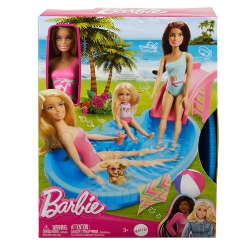 Barbie Doll and Pool Playset - Blonde Pink Swimsuit Ages 3+