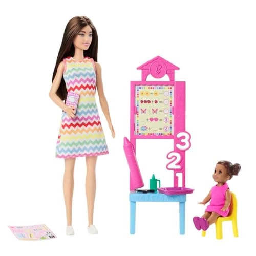 Barbie Teacher Doll - Brunette Printed Dress Ages 3+ Set