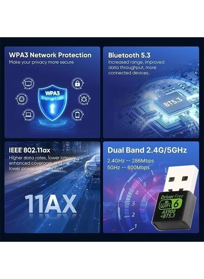 WiFi 6 USB Adapter - Dual-Band 5GHz 2.4GHz USB Wireless
