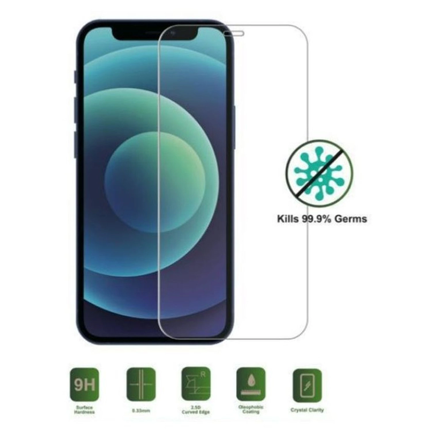 Anti-Bacterial Glass Screen Protector for iPhone 12 Pro/12