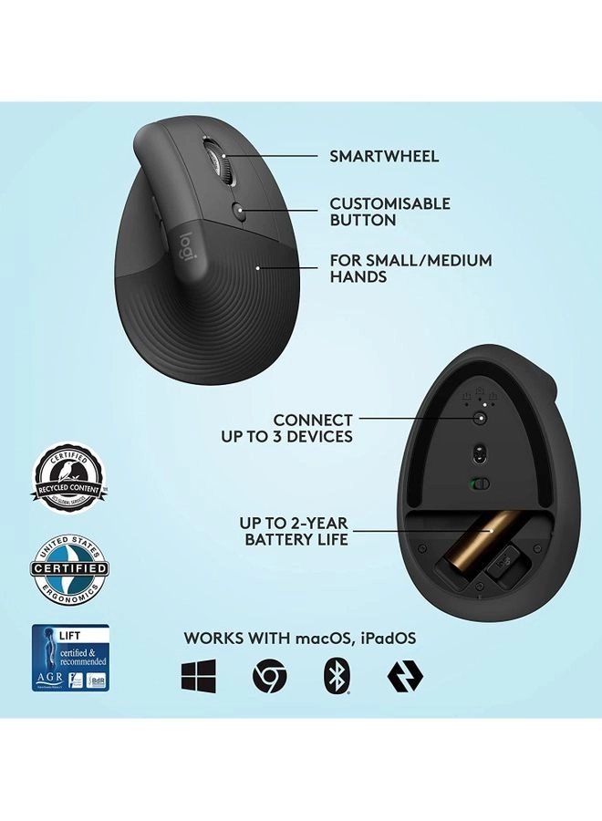 Lift Vertical Ergonomic Mouse - Wireless