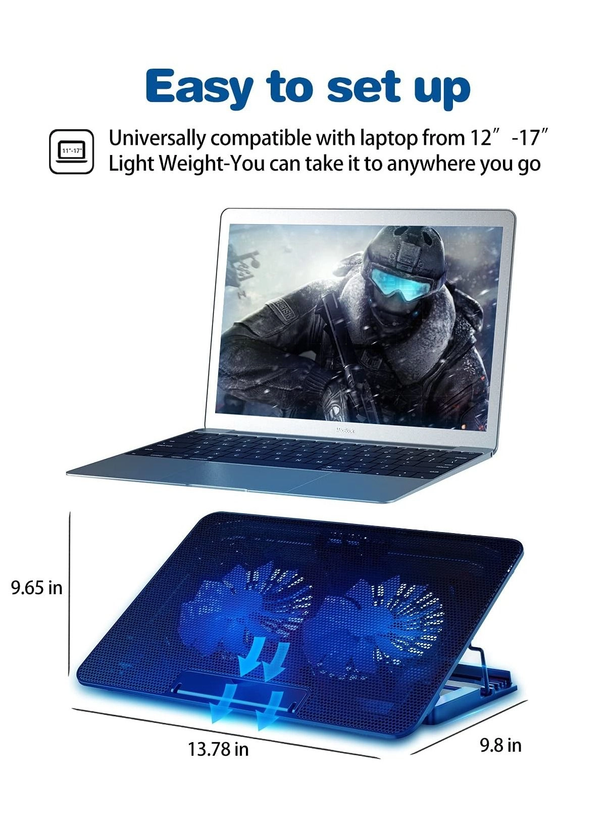 Laptop Cooling Pad - 1200RPM 6 Heights Adjustment 2 USB Port