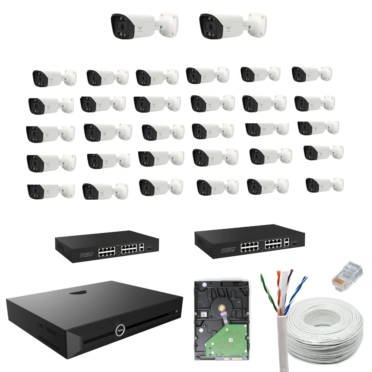 JK Vision 5MP ColorVu IP Camera - 32 Pcs + 32 Channel NVR + 16 Channel POE - 2 X + HDD - 1 TB + Cat6 Cable - 100 Meter + RJ45 Connectors