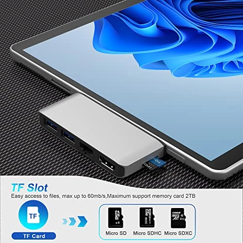 Surface Pro 8 Hub Docking Station - 4K HDMI 100M Ethernet USB 3.0 x2 Micro SD Card Reader