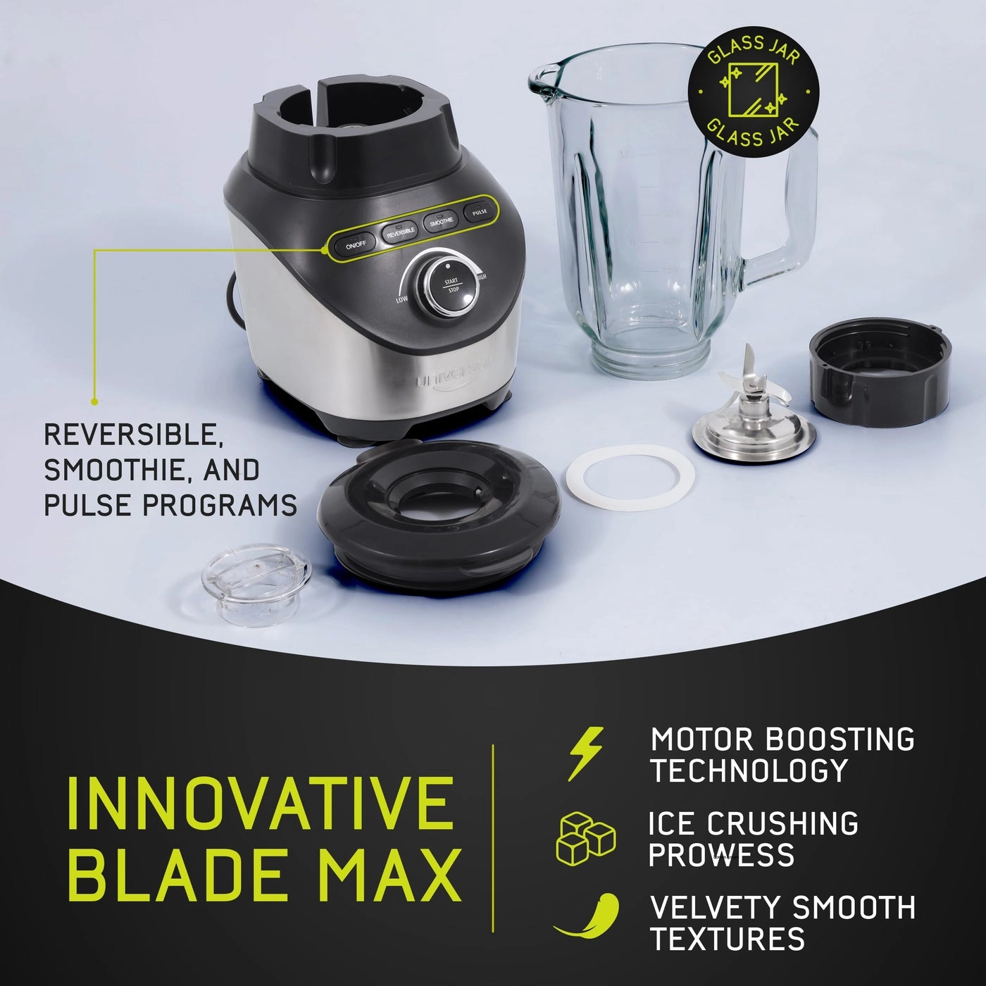 Turbo Elite Max - Glass Pitcher 3 Speed Settings 6 Stainless Steel Blades