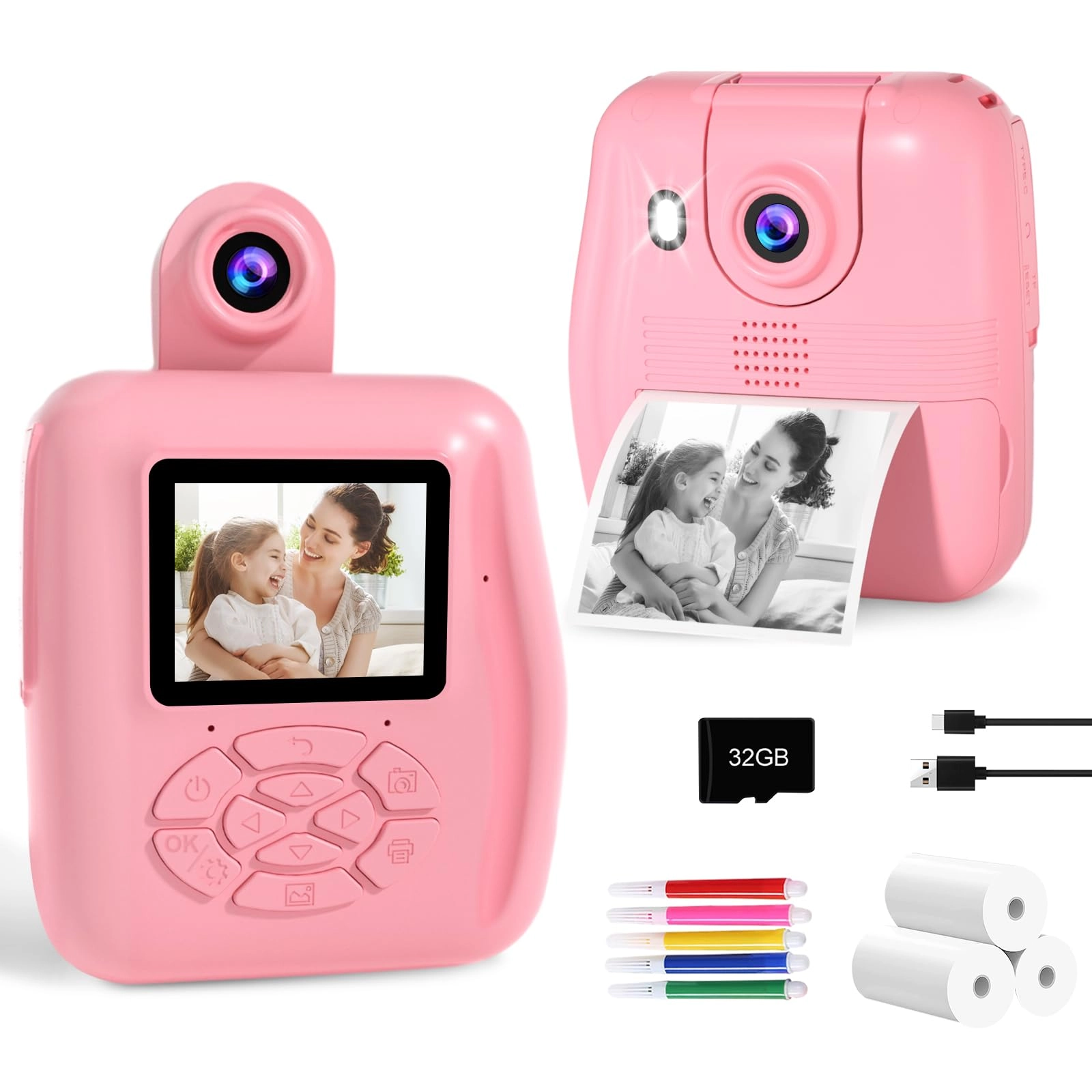 PROGRACE Instant Print Camera - 1080P Pink