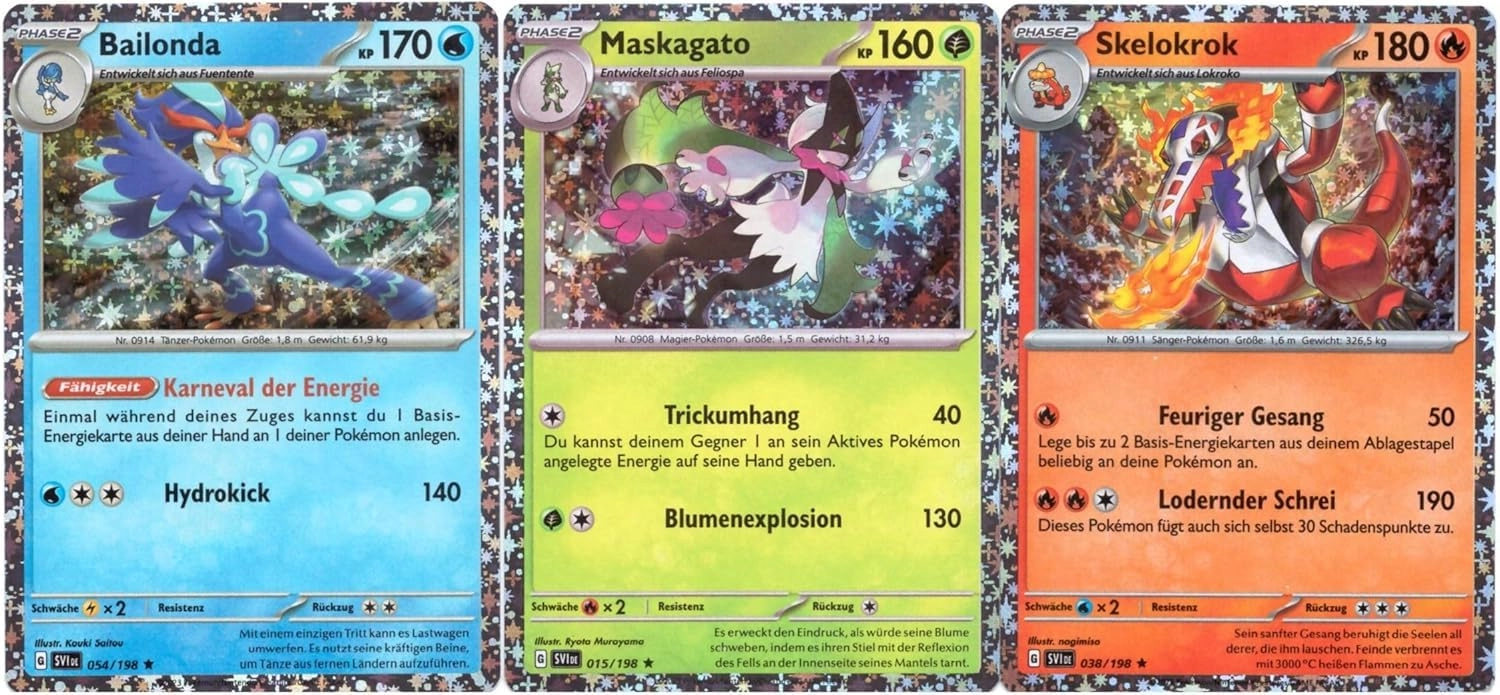 BB-Toy-Trades Pokemon Crimson & Purple Maskagato SVI015 Skelokrok SVI038 Bailonda SVI054 - German 3pcs