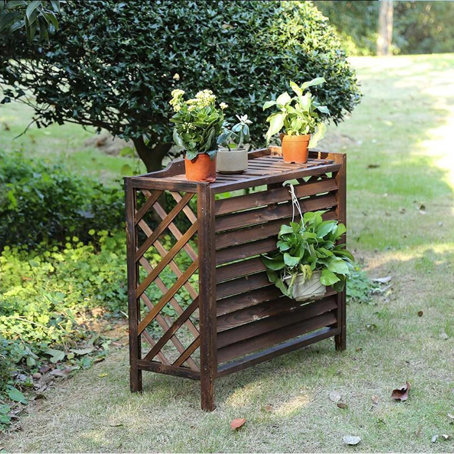 Generic Wooden Air-Conditioning Rack - Large L110xW50xH85CM Louvered Plant Shelf