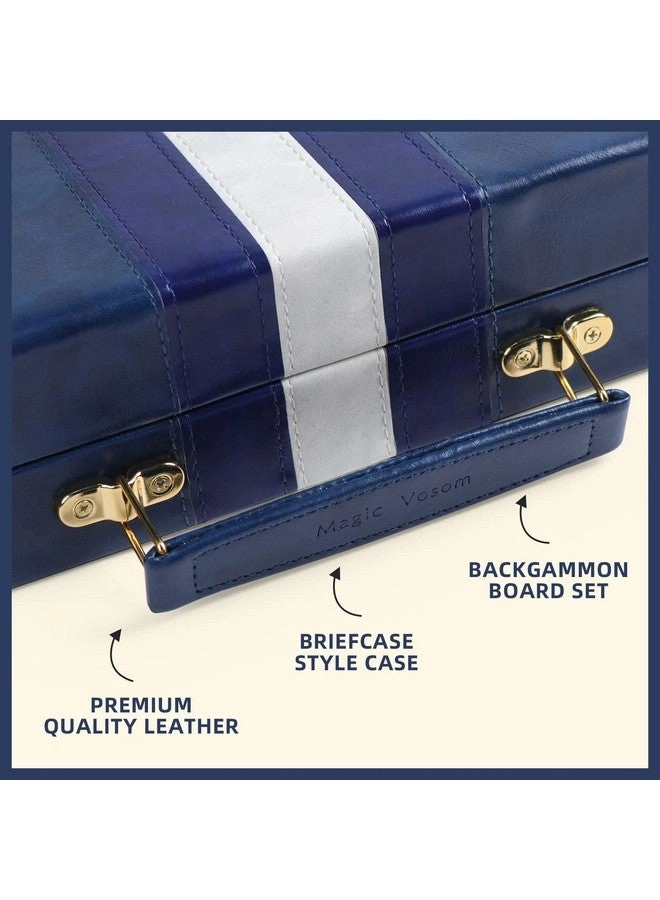 Backgammon - Travel Blue Premium Leather Case