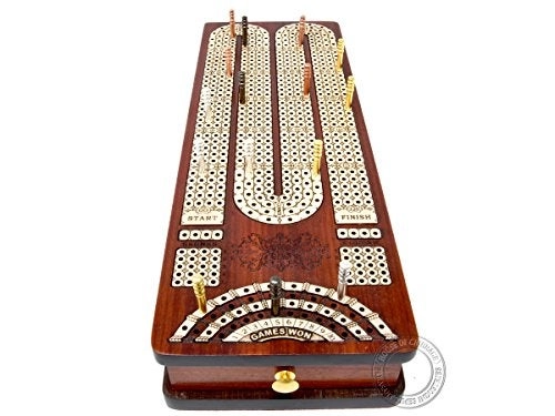 Continuous Cribbage Board - 4 Tracks Bloodwood Maple Side Pull Drawers