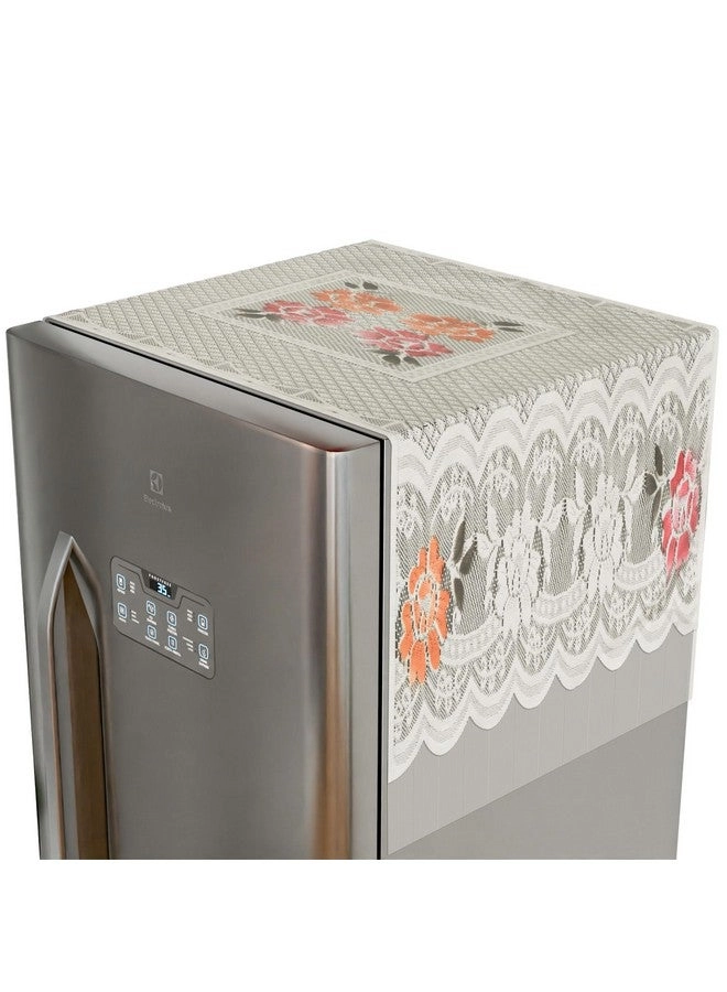Kuber Industries Fridge Top Cover - Net Jhalar Cotton Cream