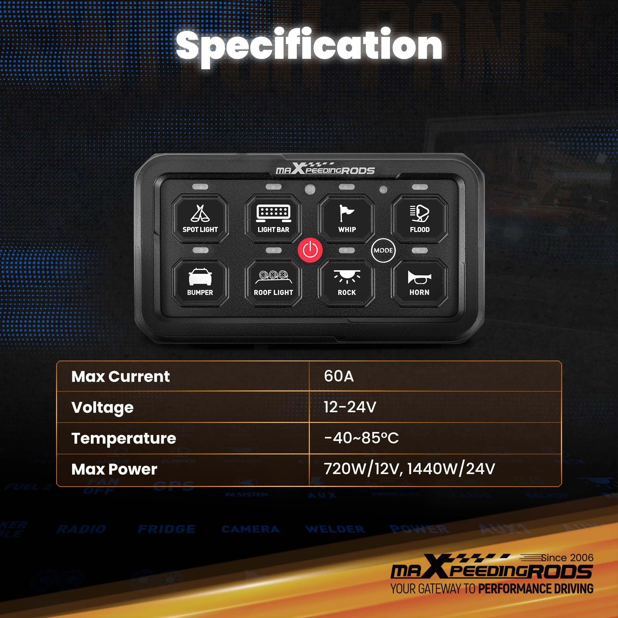 8 Gang Switch Panel - 12/24V LED Dimmable