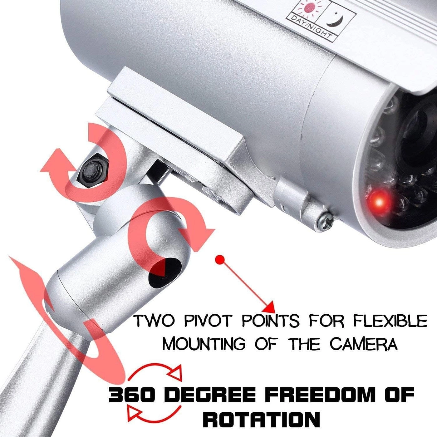 Dummy Security Camera - Solar Powered IR Red LED Light Silver