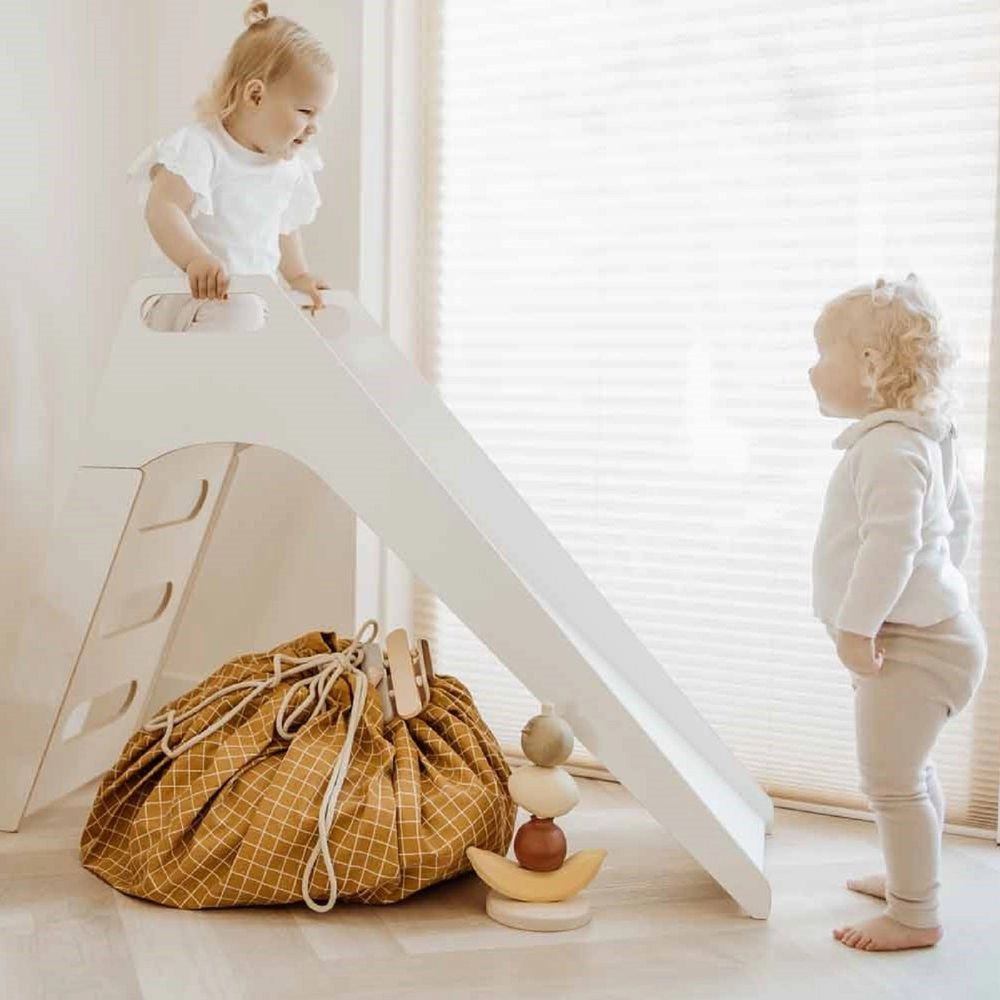 Organic Playmat & Storage Bag - Grid Mustard Suitable for 3 years & above