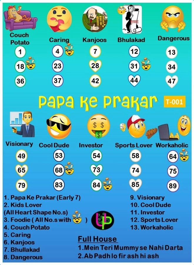 Tambola Tickets - English Set of 15 Tickets