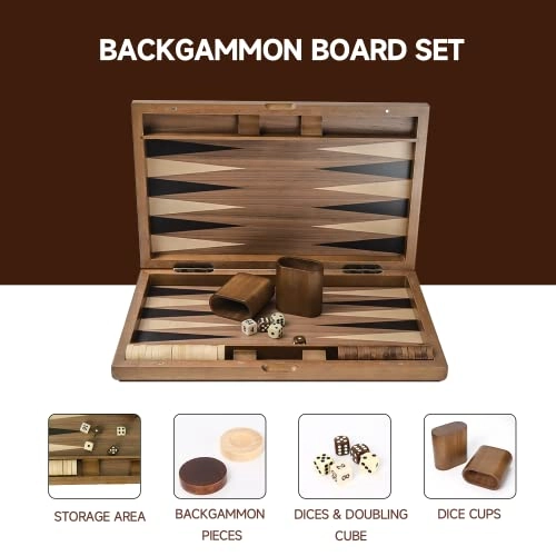 Wooden Folding Inlay Backgammon - Premium Double Stripe