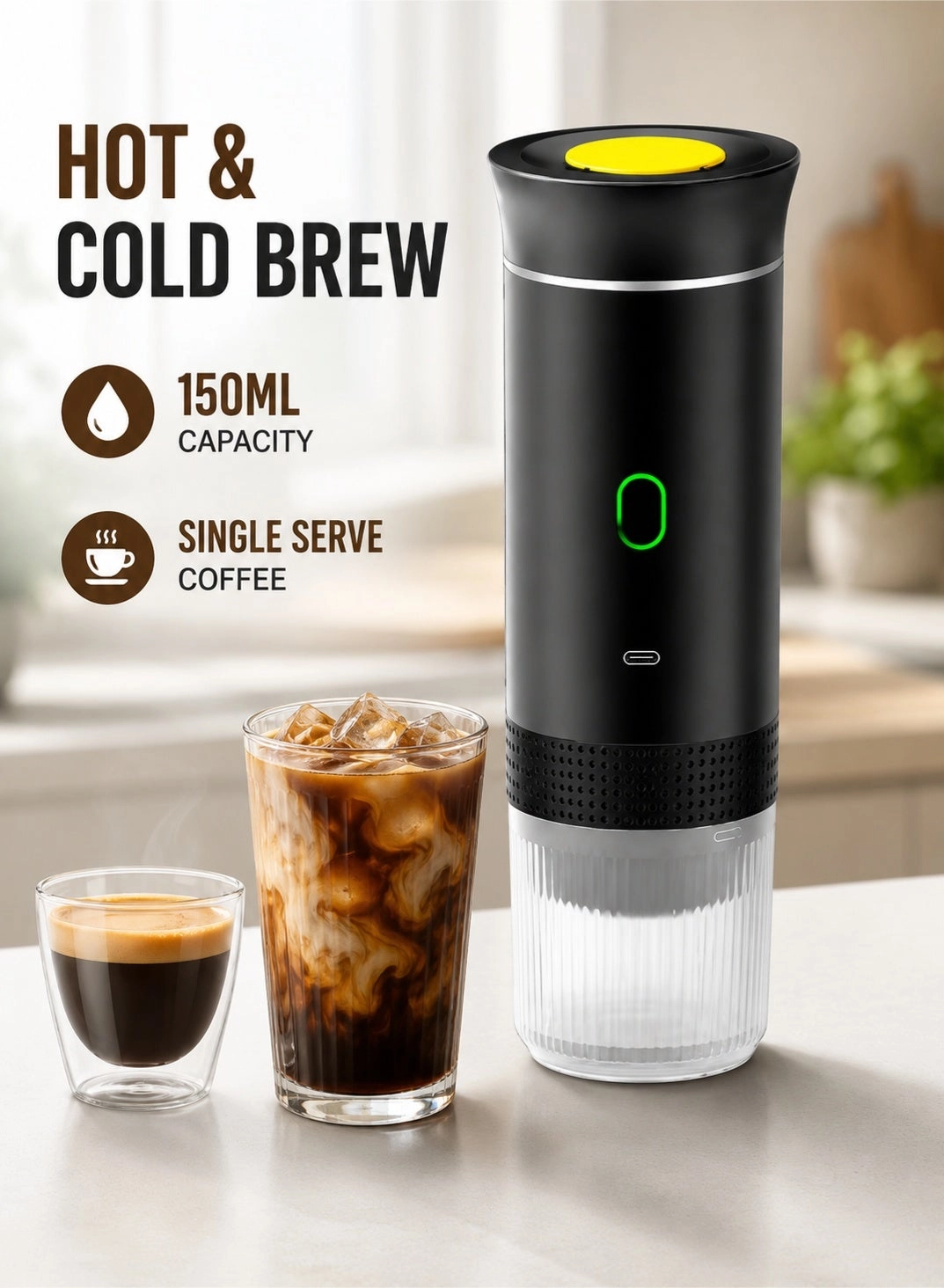 Portable Coffee Machine - 150 ml small capsule big capsule and ground coffee