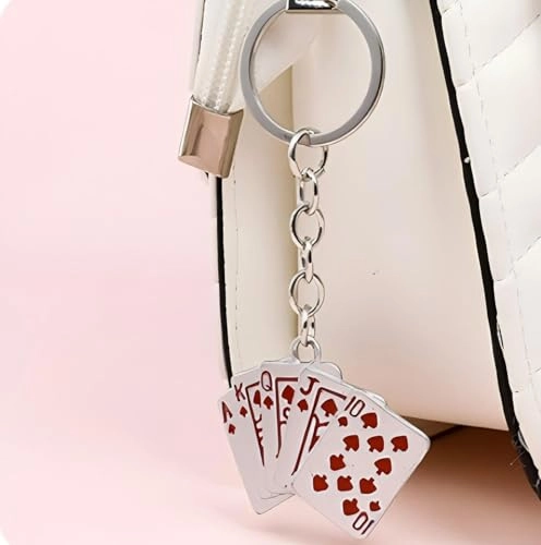 Poker Hand Playing Cards Keychain - Royal Flush