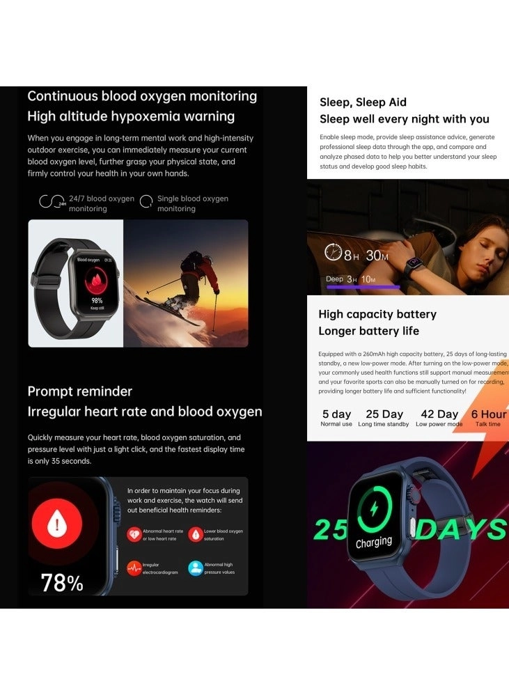 Glucose Monitoring Smart Watch - ECG Bluetooth Call SpO2