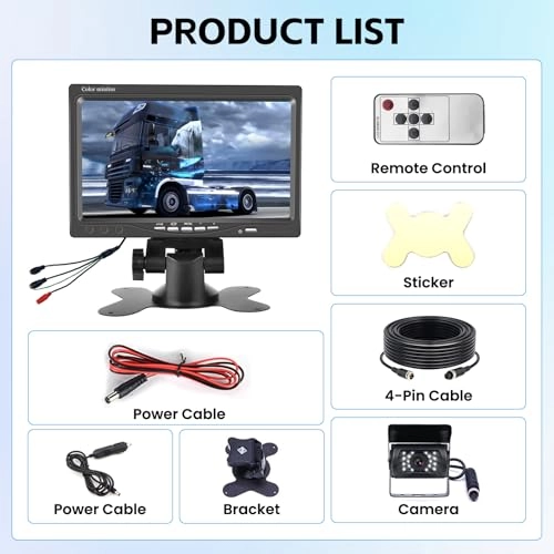 Backup Camera - 720P Night Vision + AHD Monitor - 7 inch Bluetooth