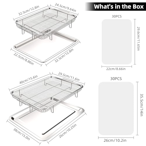 Air Fryer Basket - Stainless Steel 2 Set + Air Fryer Pan + Crisper Tray