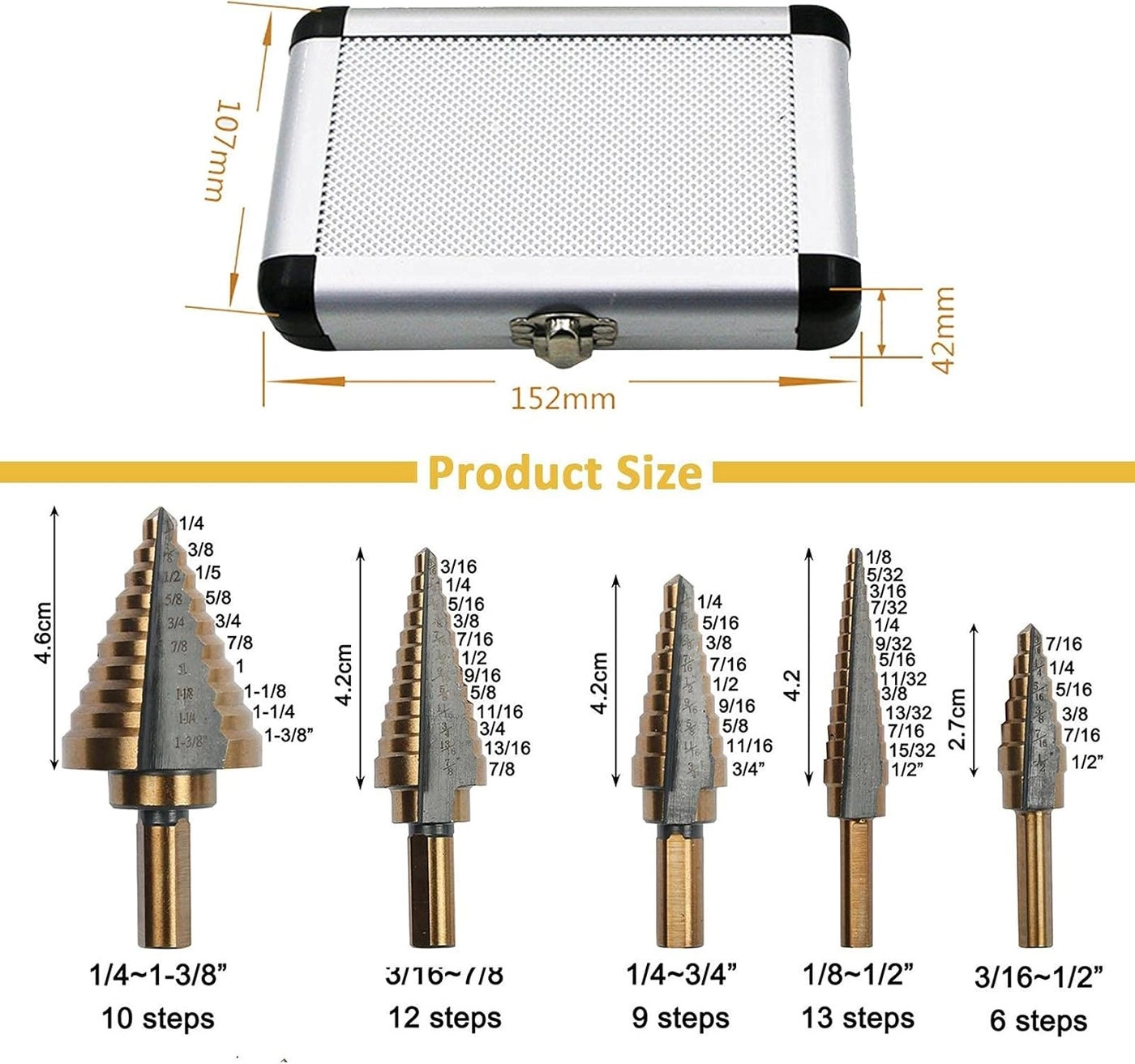 Step Drill Bit Set - high-speed steel 5-piece 50 Sizes