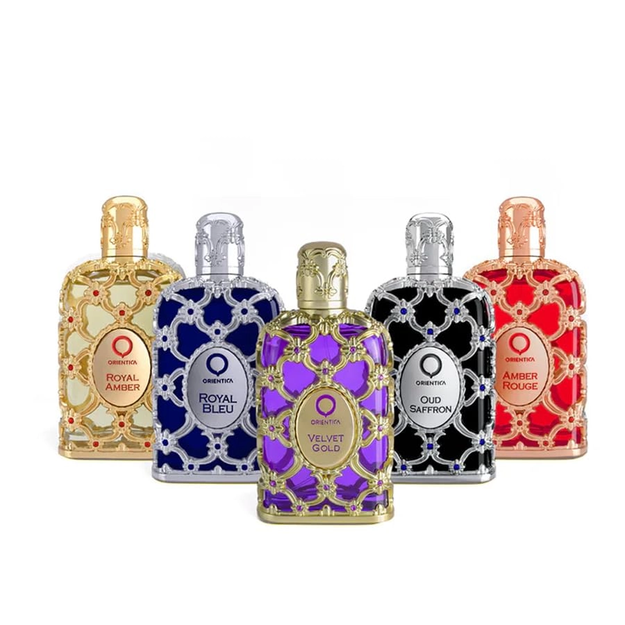 Amber Rouge Eau de Parfum 7.5ml + Royal Amber Eau de Parfum 7.5ml + Oud Saffron Eau de Parfum 7.5ml + Velvet Gold Eau de Parfum 7.5ml + Royal Bleu Eau de Parfum 7.5ml