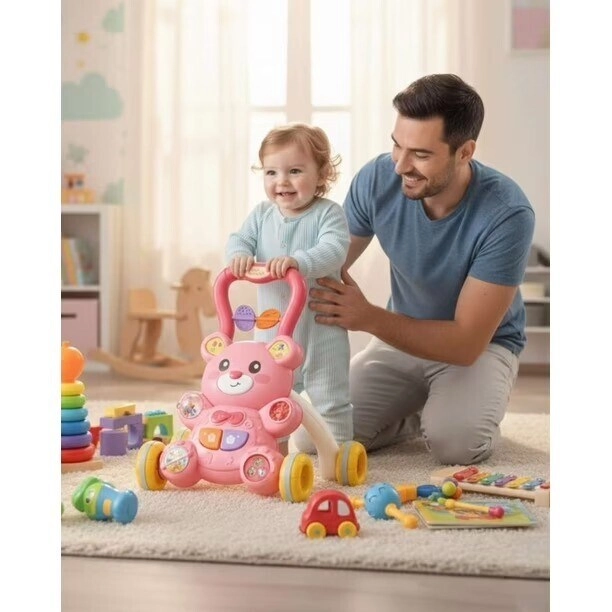 Bear Push Toy - Music Lights Adjustable Speed