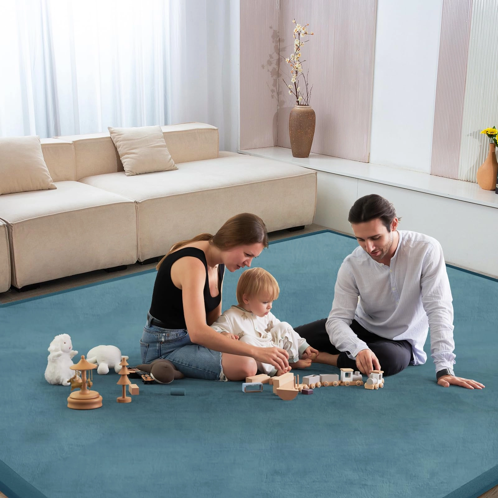 Baby Play Mat - 79"x158" 1.3" Thick Cream